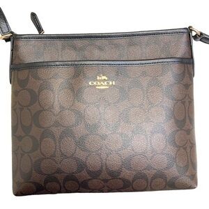 Coach brown and black signature crossbody messenger bag